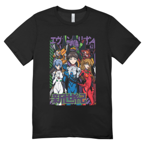 Polera Neon Genesis Evangelion Pilotos EVA Negra 100% Algodón