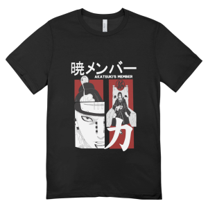 Polera Anime Naruto Akatsuki Manga Negra 100% Algodón