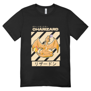 Polera Pokémon Charizard Retro Japonés Negra 100% Algodón